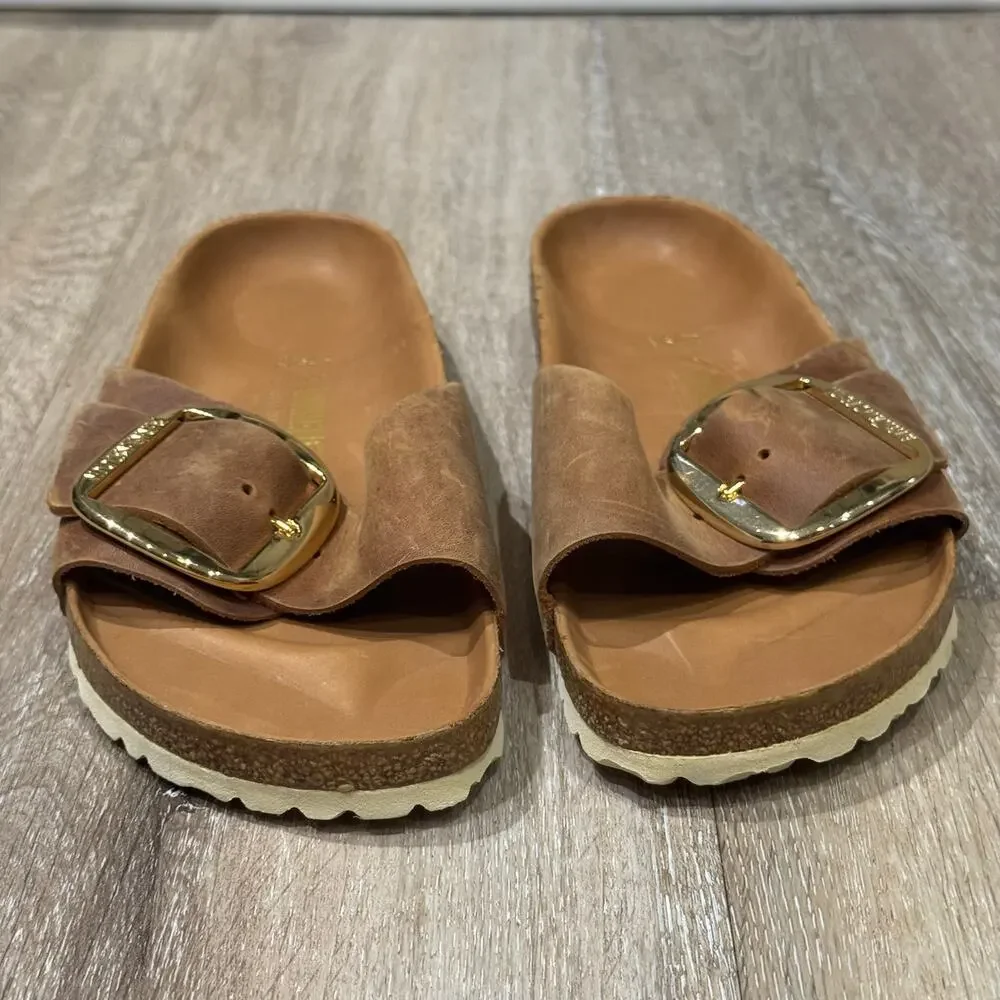 Birkenstock Madrid Big Buckle Oiled Leather Sandals Cognac Gold EU 41 US 10-10.5